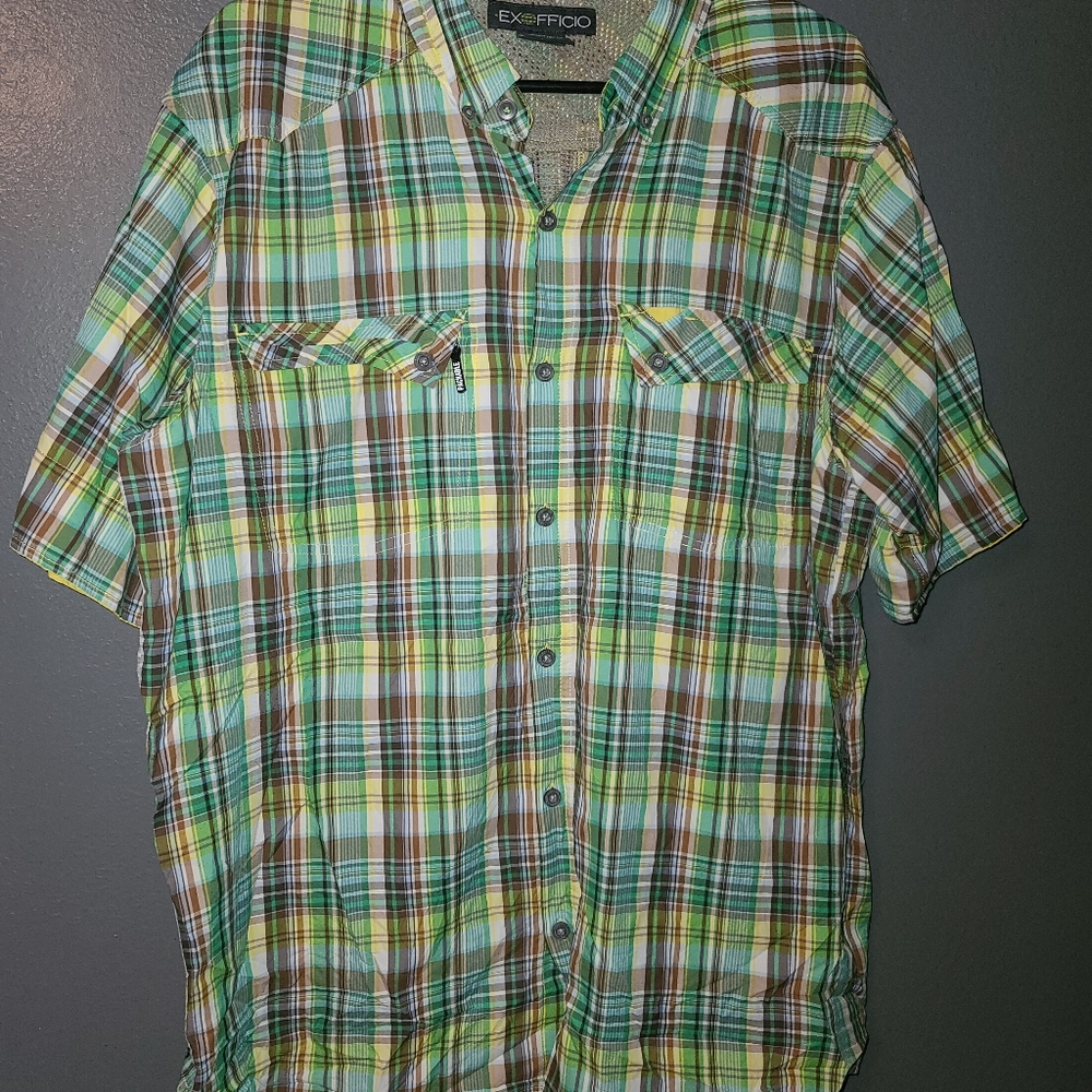 Exofficio Green Plaid Casual Button Down Shirt